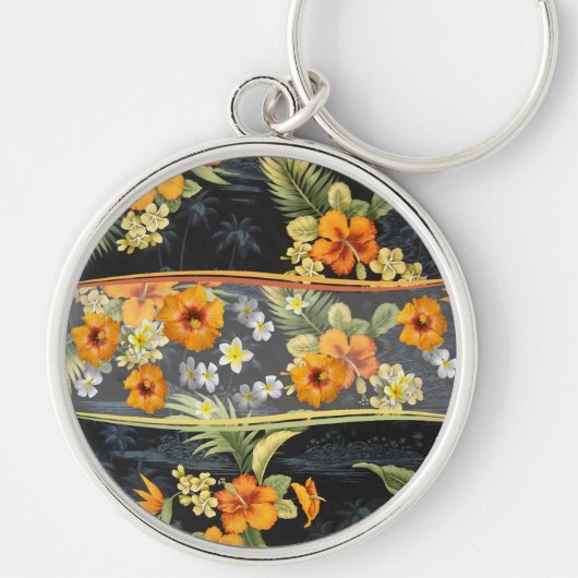 レトロアロハシャツとハイビスカス キーホルダー (正面)