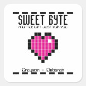 レトロアーケードゲーマーウェディングシャワーピンクの好意 スクエアシール (正面)