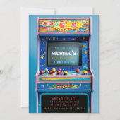 レトロアーケードゲームの誕生日パーティー 招待状 (正面)