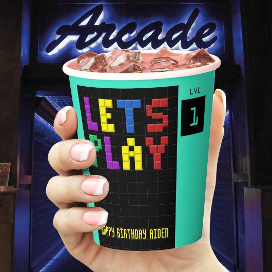 レトロアーケードゲームキッズ1st誕生日パーティー 紙コップ