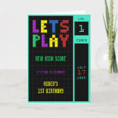 レトロアーケードゲームキッズ1st誕生日 サンキューカード (正面)