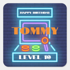 レトロアーケードゲームバースデーパーティー スクエアシール