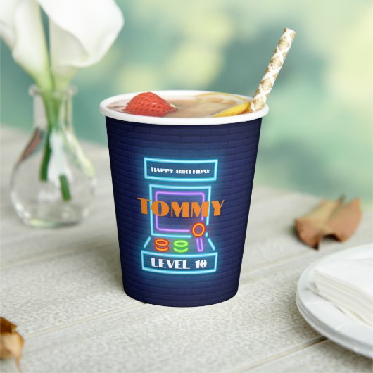 レトロアーケードゲームバースデーパーティー 紙コップ (インサイチュ)