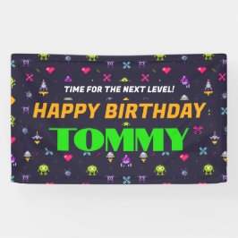 レトロアーケードゲームパターン誕生日パーティー 横断幕