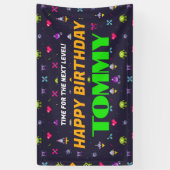 レトロアーケードゲームパターン誕生日パーティー 横断幕 (縦)