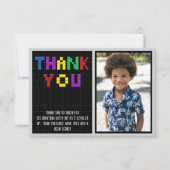 レトロアーケードゲームフォトバースデーパーティー サンキューカード (正面)