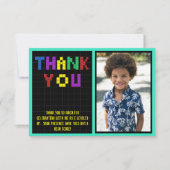 レトロアーケードゲームフォトバースデーパーティー サンキューカード (正面)