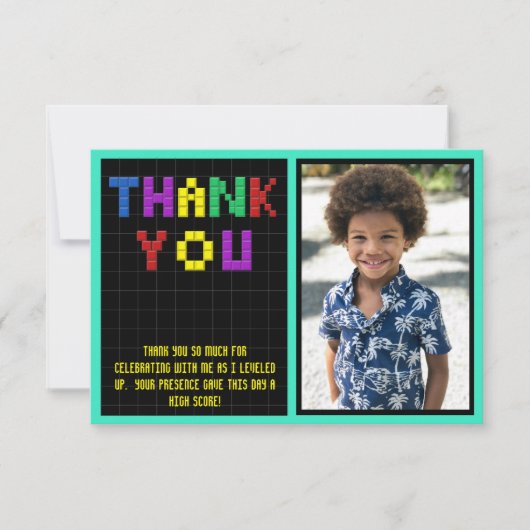 レトロアーケードゲームフォトバースデーパーティー サンキューカード (正面)