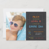 レトロアーケードゲーム子供の誕生日パーティー写真 招待状 (正面)