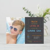 レトロアーケードゲーム子供の誕生日パーティー写真 招待状 (スタンド正面)