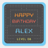 レトロアーケードゲーム子供の誕生日パーティー スクエアシール (正面)