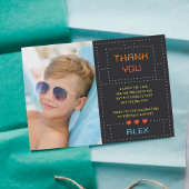 レトロアーケードゲーム子供の誕生日写真 サンキューカード