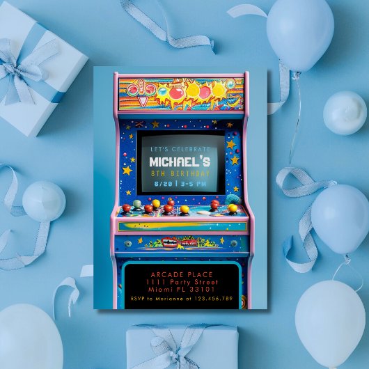 レトロアーケードゲーム 誕生日パーティー 招待状