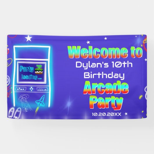 レトロアーケードパワーアップゲーム誕生日へようこそ 横断幕 (横)