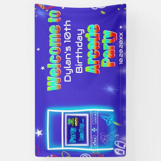 レトロアーケードパワーアップゲーム誕生日へようこそ 横断幕 (縦)