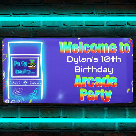 レトロアーケードパワーアップゲーム誕生日へようこそ 横断幕