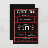 レトロアーケードビデオゲームネオン子供の誕生日 サンキューカード (正面/裏面)