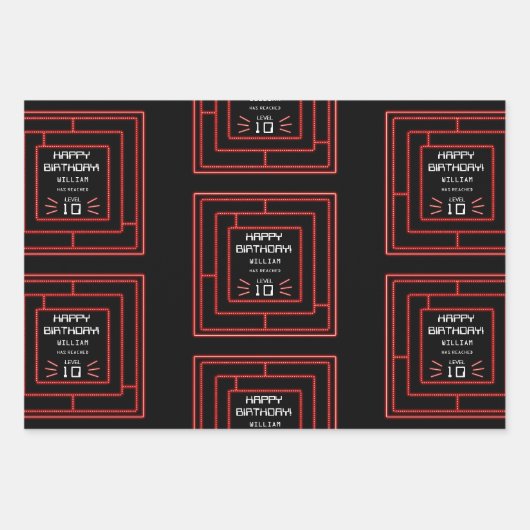 レトロアーケードビデオゲームネオン子供の誕生日 ラッピングペーパーシート (正面)