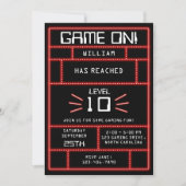 レトロアーケードビデオゲームネオン子供の誕生日 招待状 (正面)