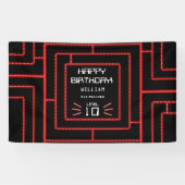 レトロアーケードビデオゲームネオン子供の誕生日 横断幕 (横)