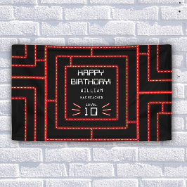 レトロアーケードビデオゲームネオン子供の誕生日 横断幕