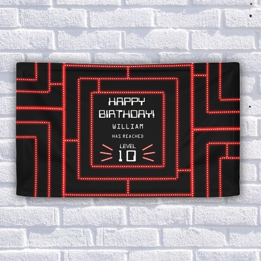 レトロアーケードビデオゲームネオン子供の誕生日 横断幕