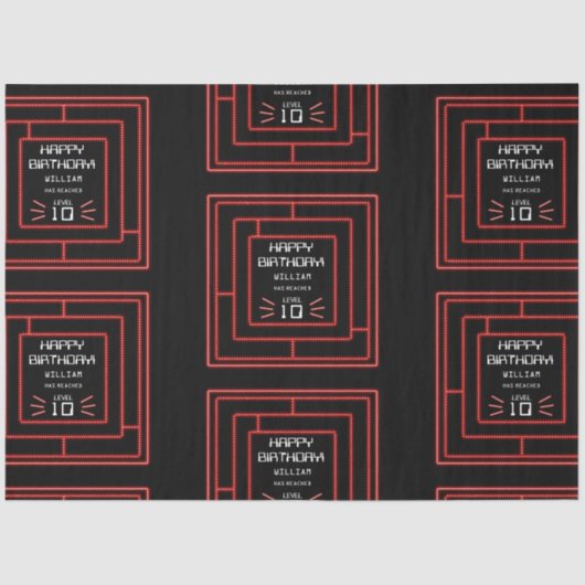 レトロアーケードビデオゲームネオン子供の誕生日 薄葉紙 (正面)