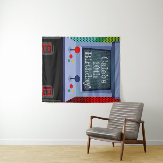 レトロアーケードビデオゲーム誕生日パーティー背景 タペストリー (インサイチュ(横))