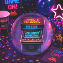 レトロアーケードレベルアップ誕生日パーティー紙皿