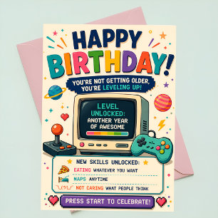レトロアーケード風ゲーマー誕生日カード「レベルアップ」 カード