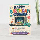 レトロアーケード風ゲーマー誕生日カード「レベルアップ」 カード (正面)