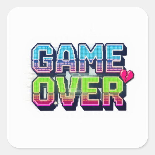 レトロアーケード風ゲームオーバー表示 スクエアシール (正面)