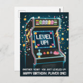 レトロアーケード風誕生日 - "レベルアップ!" ゲーマー ポストカード (正面/裏面)