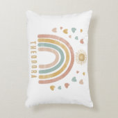 レトロアースカラーの水彩虹と太陽 アクセントクッション (正面(垂直))