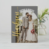 レトロアーチのエレガントな結婚式の写真の御礼カード 箔招待状 (立ち正面)