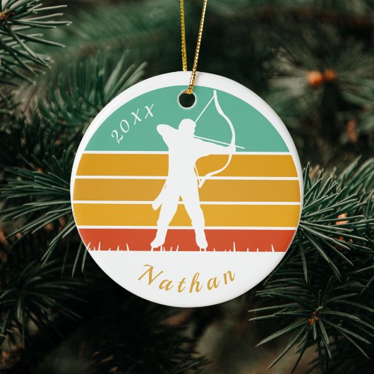 レトロアーチェリーテーマ弓矢名日付 セラミックオーナメント