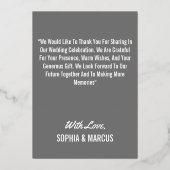 レトロアーチエレガントなウェディングフォトサンキューカード 箔招待状 (裏面)