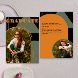 レトロアーチグリーンオレンジ2 Photo Grad発表 招待状