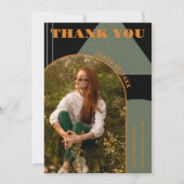 レトロアーチグリーン&オレンジ2写真卒業 サンキューカード (正面)