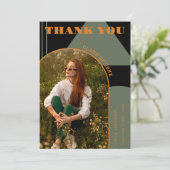 レトロアーチグリーン&オレンジ2写真卒業 サンキューカード (スタンド正面)