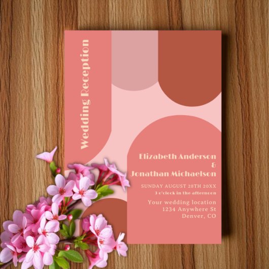 レトロアーチコーラルピンクウェディングレセプション 招待状