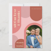 レトロアーチコーラルピンク結婚ズ サンキューカード (正面)