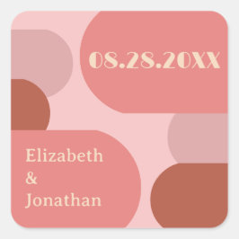 レトロアーチコーラルピンク結婚ズ スクエアシール
