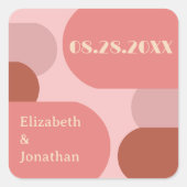 レトロアーチコーラルピンク結婚ズ スクエアシール (正面)