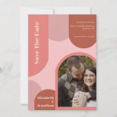 レトロアーチコーラルピンク結婚ズ セーブザデート (正面)