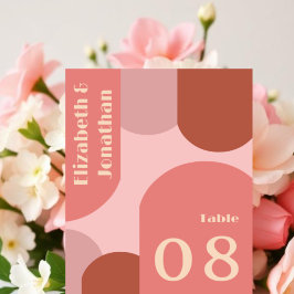レトロアーチコーラルピンク結婚ズ テーブルナンバー