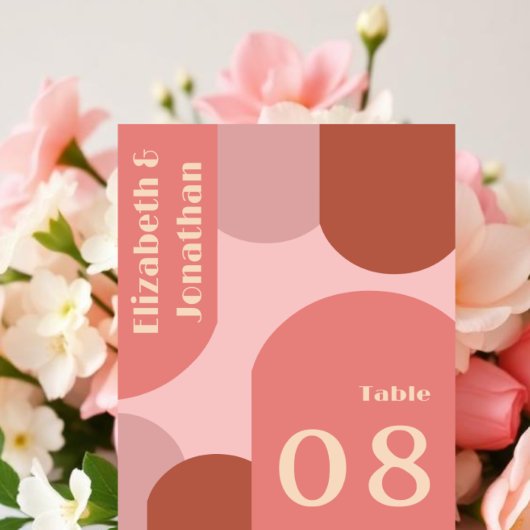 レトロアーチコーラルピンク結婚ズ テーブルナンバー