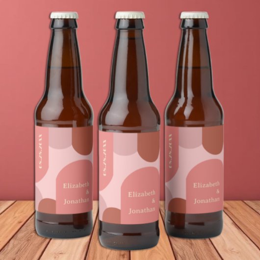 レトロアーチコーラルピンク結婚ズ ビールラベル
