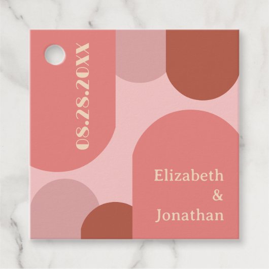 レトロアーチコーラルピンク結婚ズ フェイバータグ (正面)