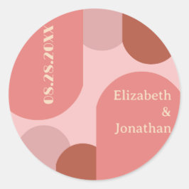 レトロアーチコーラルピンク結婚ズ ラウンドシール